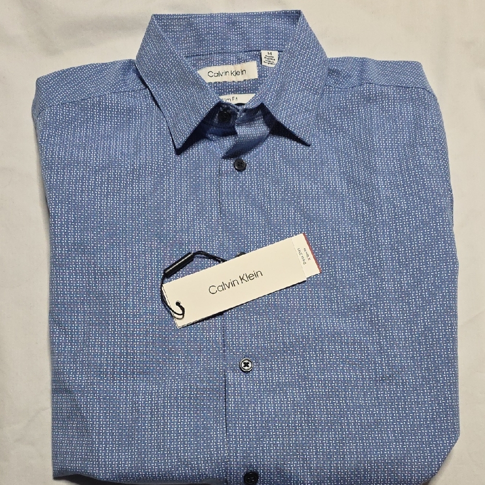 Calvin Klein Boy's Patterned Blue Dress Shirt
